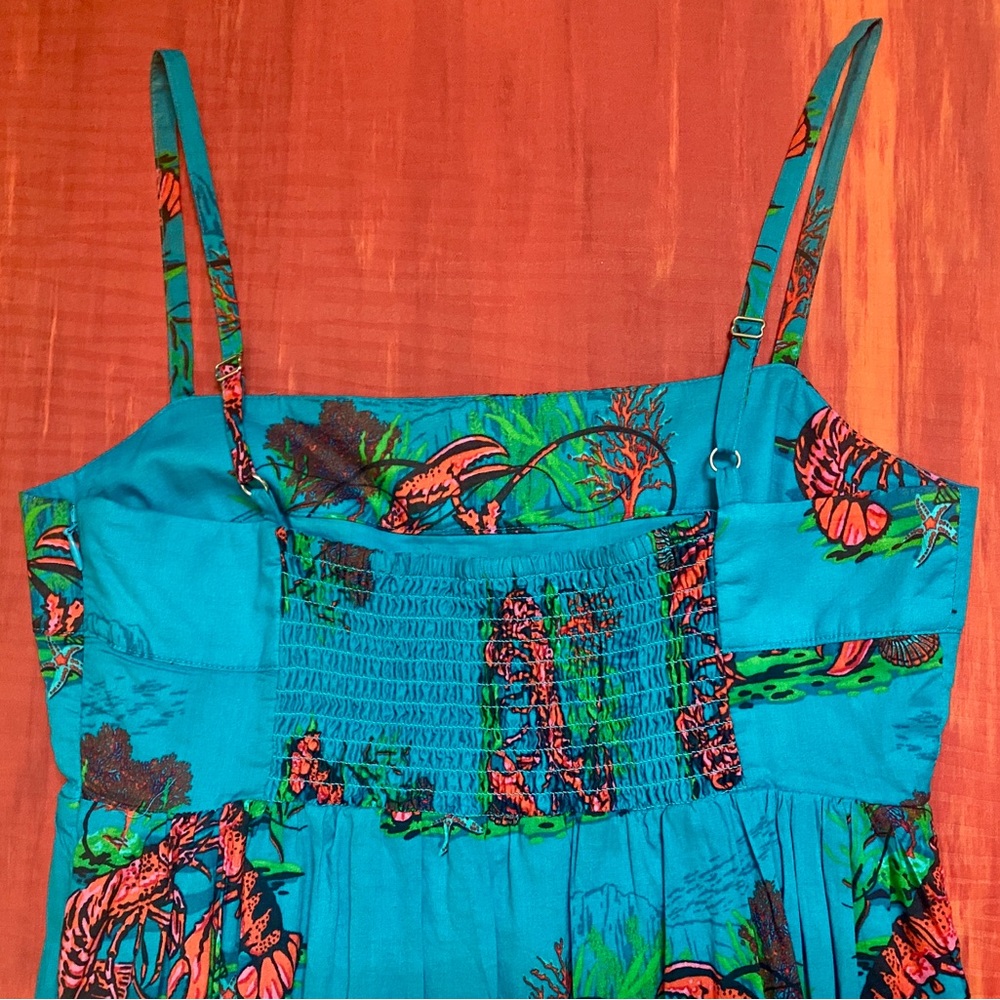 J.Crew Tiered Turquoise Lobster Print Midi Dress - Picture 4 of 7
